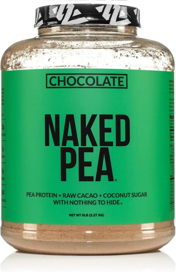 NAKED Chocolate Pea Protein - Pea Protein Isolate from North American Farms - 5lb Bulk, Plant Based, Vegetarian & Vegan Protein. Easy to Digest, Non-GMO, Gluten Free, Lactose Free, Soy Free