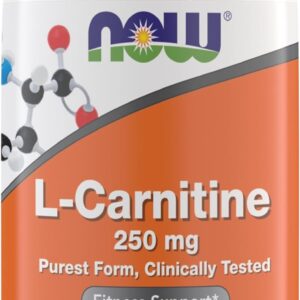 Now Supplements, L-Carnitine 250 mg, Purest Form*, Amino Acid*, Fitness Support*, Metabolic Support 120 Vegetarian Capsules, Gluten Free, Vegan, Kosher, Non-GMO