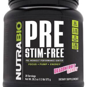 NutraBio PRE Stim Free - Caffeine Free Pre Workout Powder - Sustained Energy, Mental Focus, Endurance - Clinically Dosed Formula - Beta Alanine, Creatinine - Dragonfruit Candy