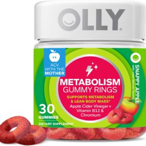 OLLY Metabolism Gummy Rings, Apple Cider Vinegar, Vitamin B12, Chromium, Energy and Digestive Health, Chewable Supplement, Apple Flavor - 30 Count