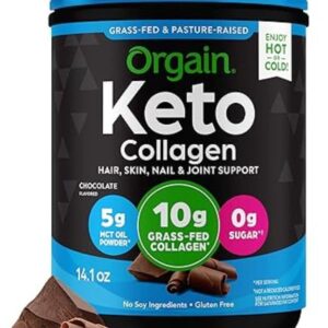 Orgain Keto Collagen Protein Powder, Chocolate - 10g Grass Fed Hydrolyzed Collagen Peptides Type 1 & 3, 10g Protein, 5g MCT Oil - Hair, Skin, Nail, & Joint Support, Gluten Free, Paleo - 0.88lb
