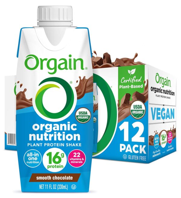 Orgain Organic Nutritional Vegan Protein Shake, Creamy Chocolate Fudge - 16g Plant Based Protein, Meal Replacement, 21 Vitamins & Minerals, Gluten & Soy Free, 11 Fl Oz (Pack of 12)