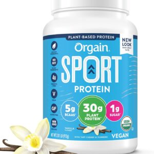 Orgain Organic Sport Vegan Protein Powder, Vanilla - 30g Plant Based Protein, For Pre-Workout or Muscle Recovery, With Turmeric, Ginger, Beets & Chia Seeds, Gluten Free, Dairy Free, Soy Free - 2.01lb