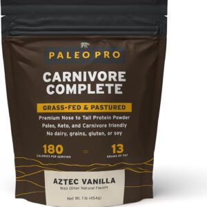 PaleoPro Carnivore Complete (Aztec Vanilla) Pastured & Cage-Free Protein, Grass-Fed Beef Tallow, Beef Organs | No Sugar, Soy, Grains or Net Carbs | Gluten Free. Paleo & Keto Macros (15 Servings)
