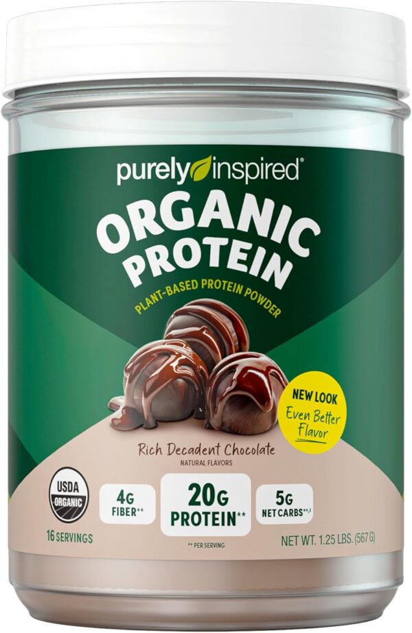 Purely Inspired Plant-Based Protein Powder for Men & Women, Rich Decadent Chocolate (16 Servings) - Vegan & Organic - 20g of Pea Protein Powder for Smoothies & Shakes - Dairy-Free, & Gluten-Free