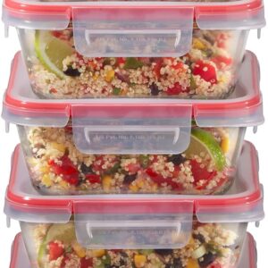 Pyrex Freshlock 10-Pieces 4-Cup Glass Food Storage Containers Set, Airtight & Leakproof Locking Lids, Freezer Dishwasher Microwave Safe