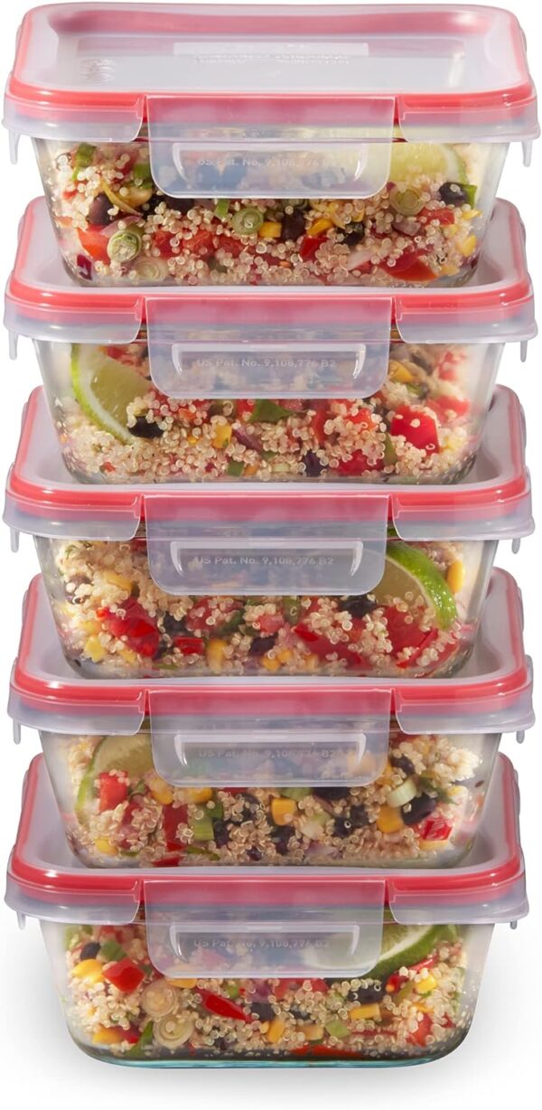 Pyrex Freshlock 10-Pieces 4-Cup Glass Food Storage Containers Set, Airtight & Leakproof Locking Lids, Freezer Dishwasher Microwave Safe