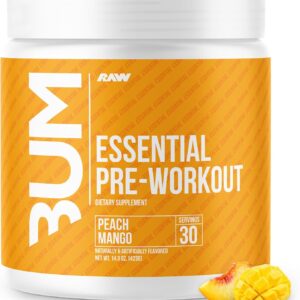 RAW Nutrition - Essential Pre - Chris Bumstead Pre Workout Formula, Sports Nutrition Pre-Workout Powders | Men & Womens Drink, Energy Powder for Working Out (Peach Mango)