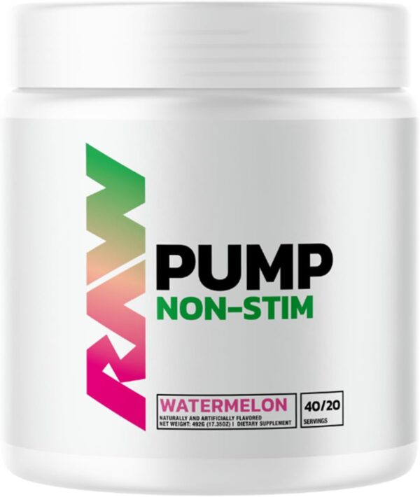 RAW Pump Stim Free Pre Workout | Non-Stimulant Pre Workout Supplement Powder Nitric Oxide Booster | Pre Workout Supplements Drink for During Workout | (40 Servings) (Watermelon)
