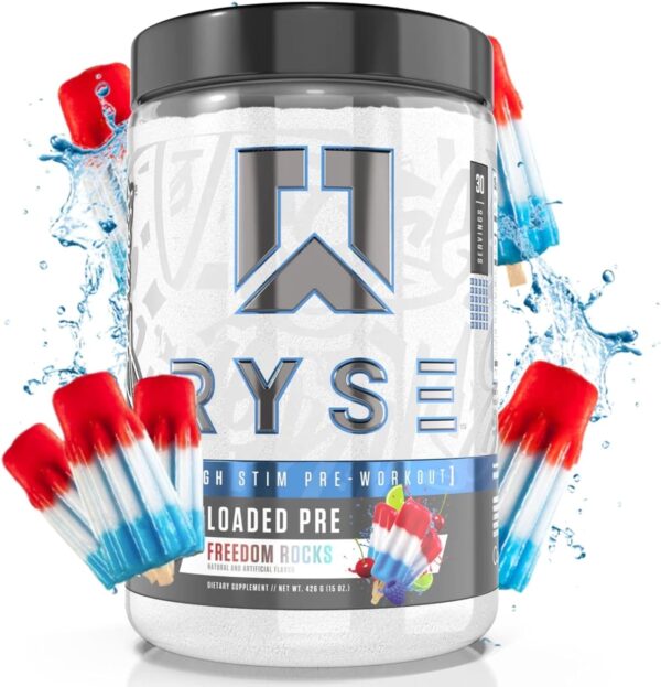 RYSE Up Supplements Loaded Pre Workout Powder Supplement for Men & Women | Pumps, Energy, Focus | Beta Alanine + Citrulline | 390mg Caffeine | 30 Servings (Freedom Rocks)