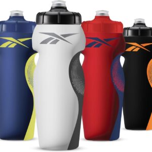 Reebok Squeeze Water Bottles With Athletic Design - Water Bottle 24 oz - Sports Water Bottle - Reusable Water Bottle For Gym, Running, Hiking etc, BPA Free (White)