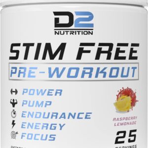 Stim Free Pre Workout - Best Non Caffeine Powder No Amazing Power Pump Energy and Endurance 25 Servings (Raspberry Lemonade), (PRENON01)