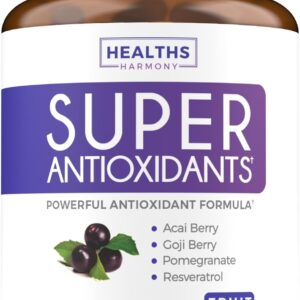 Super Antioxidants Supplement - Powerful Super Food Antioxidant Daily Blend - Acai Berry, Goji, Pomegranate & Trans Resveratrol - Herbal and Fruit Formula For Women and Men - Skin Care - 60 Capsules