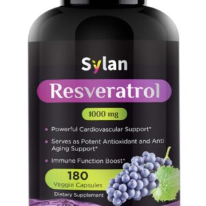 Trans Resveratrol Supplement 1000mg 180 Capsules Antioxidant Anti Aging Designed to Support in Cases of Heart Health, Joint and Brain Function & Immune System Health Veggie Non-GMO Made in USA