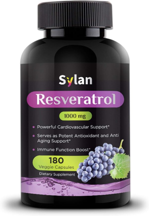 Trans Resveratrol Supplement 1000mg 180 Capsules Antioxidant Anti Aging Designed to Support in Cases of Heart Health, Joint and Brain Function & Immune System Health Veggie Non-GMO Made in USA