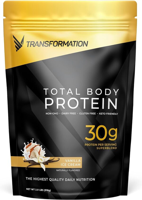 Transformation Protein Super Blend | Egg White, Collagen Peptides, and Plant Protein | 15 Billion CFU Probiotics | Digestive Enzymes | MCT Oil | BCAAs | Low Carb Shake for Men & Women | Vanilla