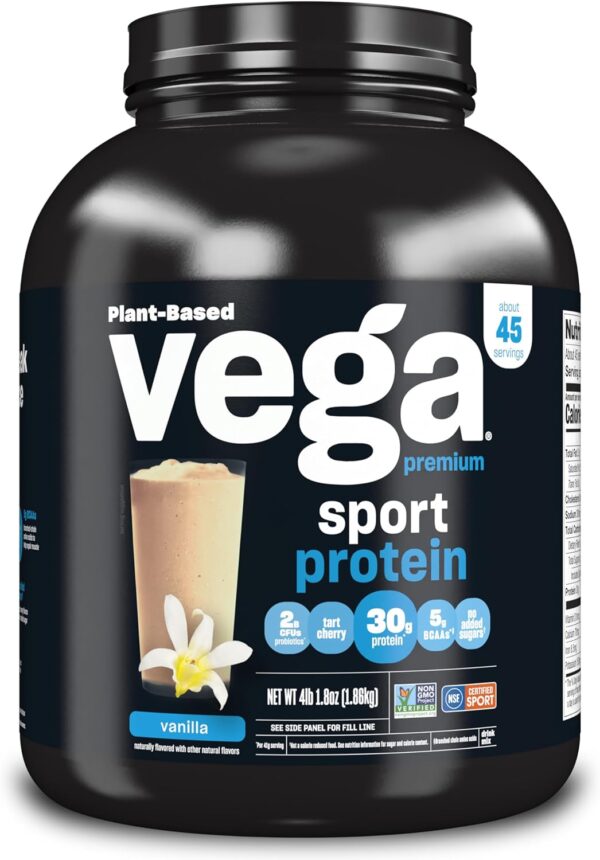 Vega Premium Sport Protein Vanilla Protein Powder, Vegan, Non GMO, Gluten Free Plant Based Protein Powder Drink Mix, NSF Certified for Sport, 4lb 1.8 oz