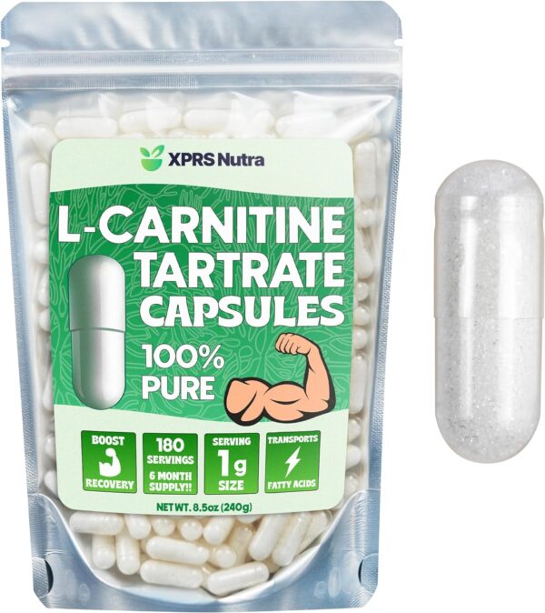 XPRS Nutra L Carnitine Supplement - 360 Capsules of L Carnitine Tartrate - 6 Month Supply of L-Carnitine 500mg Capsules - 180 Servings of L-Carnitine 1000mg Capsules