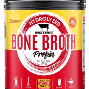 Zammex Pure Grass Fed Beef Bone Broth Protein Powder,20g Protein, Hydrolyzed Collagen Supplement for Healthy Skin,Nails,Hair,Joints, Non-GMO,Gluten Free,Paleo & Keto Friendly, Great in Soup