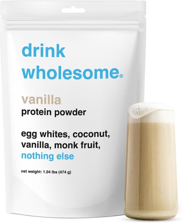 drink wholesome Vanilla Egg White Protein Powder | for Sensitive Stomachs | Easy to Digest | Gut Friendly | No Bloating | Dairy Free Protein Powder | Lactose Free Protein Powder | 1.03 lb