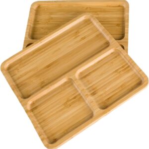 BAMBOO LAND- Bamboo Portion Control Plate, 2 Pack, 3-Section, Portion Control Plate for Weight Loss, Portion Plates for Weight Loss Adults, Portion Control Plates, Plates with Dividers, Divided Plate