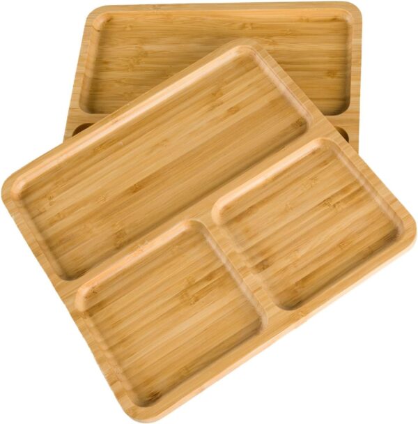 BAMBOO LAND- Bamboo Portion Control Plate, 2 Pack, 3-Section, Portion Control Plate for Weight Loss, Portion Plates for Weight Loss Adults, Portion Control Plates, Plates with Dividers, Divided Plate