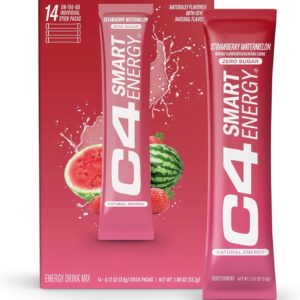 C4 Smart Energy Powder Stick Packs - Sugar Free Performance Fuel & Nootropic Brain Booster, Coffee Substitute or Alternative | Strawberry Watermelon - 14 Count