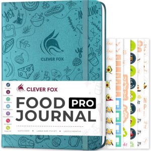 Clever Fox Food Journal Pro – Diet & Wellness Planner for Women & Men – Weight Loss Diary with Calorie Tracker – Food Log for Tracking Meals, Exercise & Weightloss - Undated, 7" x 10" Aquamarine