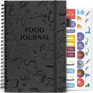 EPEWIZD Food Journal for Women Weight Loss Journal Wellness Meal Planner A5 Size Food Dairy Calories Counter Book Hardcover Workout Planner Tracking Progress Undated-Black