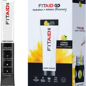 FITAID GO ZERO SUGAR Recovery Hydration Packet, W/ BCAAs, Glucosamine, Electrolytes, Omega-3s, 100% Clean, Keto-friendly, Vegan & Gluten-Free, 5 calories, Naturally Sweetened, 14 pack