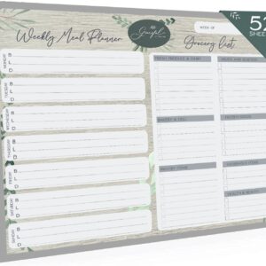 Graceful By Design Weekly Meal Planner and Grocery List Magnet Pad For Fridge or Wall - Weekly Menu Board For Kitchen and Meal Planner Magnetic with Tear-Off Grocery List Notepad - 8.5" x 11"