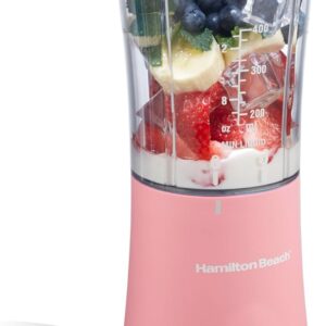 Hamilton Beach Portable Blender for Shakes and Smoothies with 14 Oz BPA Free Travel Cup and Lid, Durable Stainless Steel Blades for Powerful Blending Performance, Coral (51171)