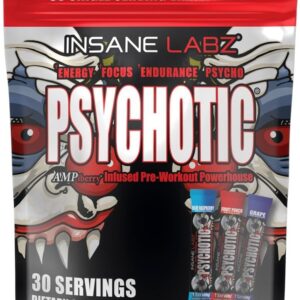 Insane Labz Psychotic, High Stimulant Pre Workout Powder, Extreme Lasting Energy, Focus and Endurance with Beta Alanine, Creatine Monohydrate, DMAE, (Variety, 30 Servings)