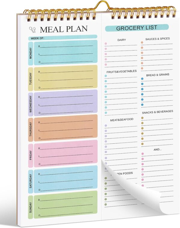 Joyberg Weekly Meal Planner Notebook 8.5x11”, 50 Sheets Weekly Meal Planner Magnetic, Double Helix Meal Planner and Grocery List, Wall-Mountable Menu Planner for Fridge Notepad for Daily & Weekly Plan