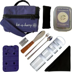 Kit-n-Karry Portion Control Containers with Lunch Bag Included - Lunchbox, Stackable Snack Containers, Insulated Pail, Ice Brick, Portable Cutlery Kit, Dressing Container and Napkin