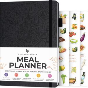 Legend Meal Planner – Weekly Meal Prep & Nutrition Journal with Grocery List & Weight Loss Tracker – Diet & Wellness Diary Log – Undated 12-Month Food Notebook – Hardcover, A5 Size (Black)