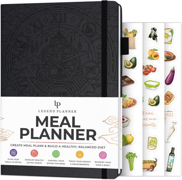 Legend Meal Planner – Weekly Meal Prep & Nutrition Journal with Grocery List & Weight Loss Tracker – Diet & Wellness Diary Log – Undated 12-Month Food Notebook – Hardcover, A5 Size (Black)