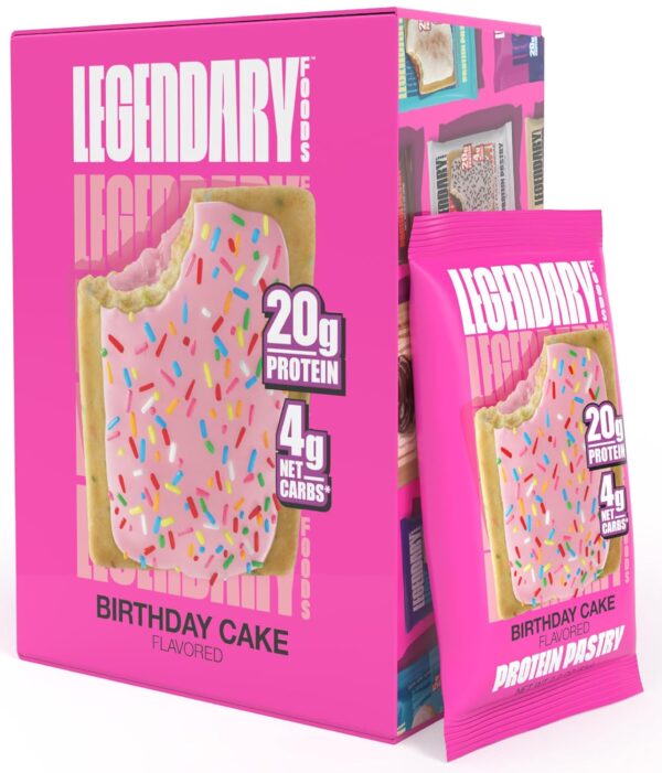 Legendary Foods 20 gr Protein Pastry | Low Carb, Tasty Protein Bar Alternative | Keto Friendly | No Sugar Added | High Protein Breakfast Snacks | Gluten Free Keto Food - Birthday Cake (8-Pack)