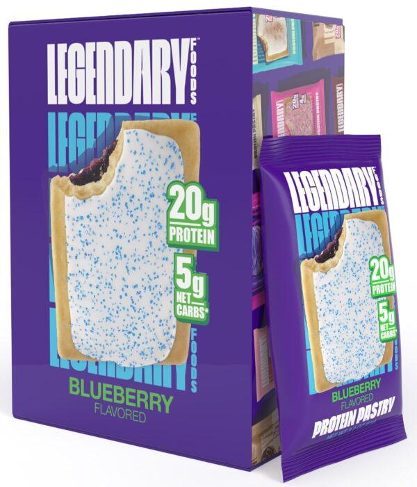 Legendary Foods 20 gr Protein Pastry | Low Carb, Tasty Protein Bar Alternative | Keto Friendly | No Sugar Added | High Protein Breakfast Snacks | Gluten Free Keto Food - Blueberry (8-Pack)