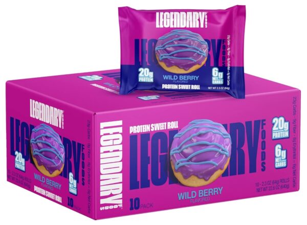 Legendary Foods High Protein - Berry Sweet Roll - 20g Protein Bar Alternative | Low Carb, Sugar Free, Gluten Free Keto Snack | Healthy Wild Berry Flavored Breakfast Rolls (10-pack)