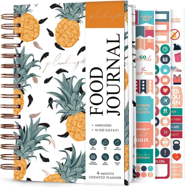 PLANBERRY Food Journal Premium – Nutrition Planner – Diet & Calorie Tracker – Meal & Exercise Diary – Weight Loss Journal (Pineapple)