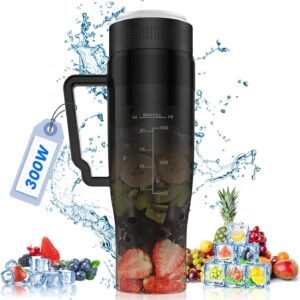 Portable Blender,MoKo 300W Portable Blender for Shakes and Smoothies,28 oz Personal Blender,Smoothie Blender with 6 Blades,BPA Free,USB Rechargeable,Handle and Straw Lid, Blender for Anywhere, Black