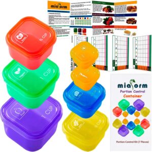 Portion Control Container and Food Plan - 21 Day Portion Control Container Kit for Weight Loss - 21 Day Tally Chart with e-Book (7 Labeled Pcs)