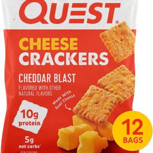 Quest Nutrition Cheese Crackers, Cheddar Blast, High Protein, Low Carb, Made with Real Cheese, 12 Count (1.06 oz bags)