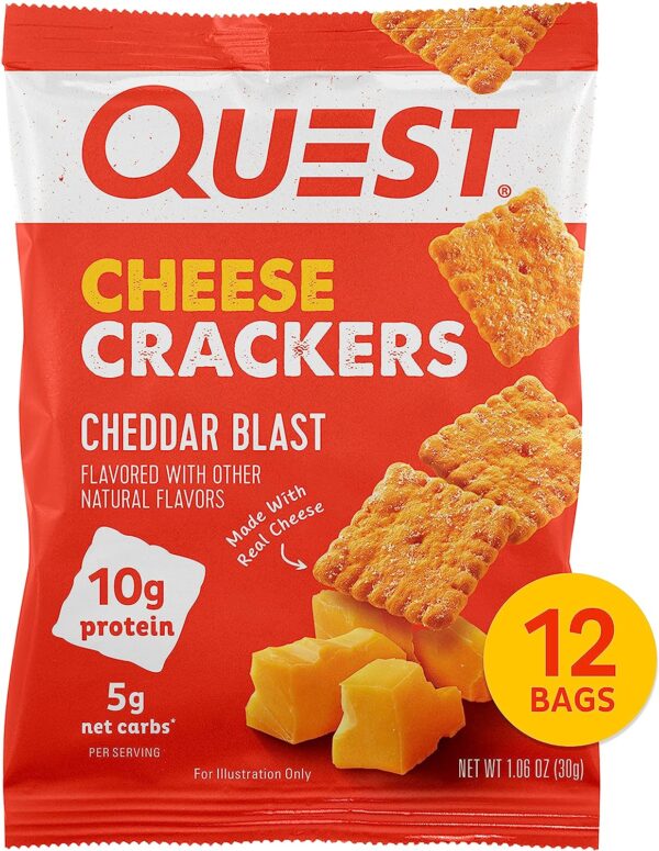 Quest Nutrition Cheese Crackers, Cheddar Blast, High Protein, Low Carb, Made with Real Cheese, 12 Count (1.06 oz bags)