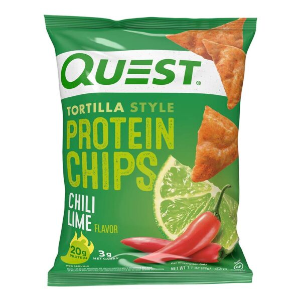 Quest Nutrition Tortilla Style Protein Chips, Chili Lime, Baked, 1.1 Oz, Pack of 12