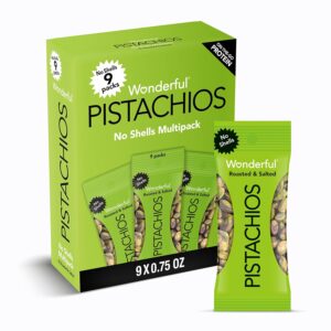 Wonderful Pistachios No Shells, Roasted & Salted Nuts, 0.75 Ounce Bags (Pack of 9), Protein Snack, Carb-Friendly, Gluten Free, On-the-go, Individually...