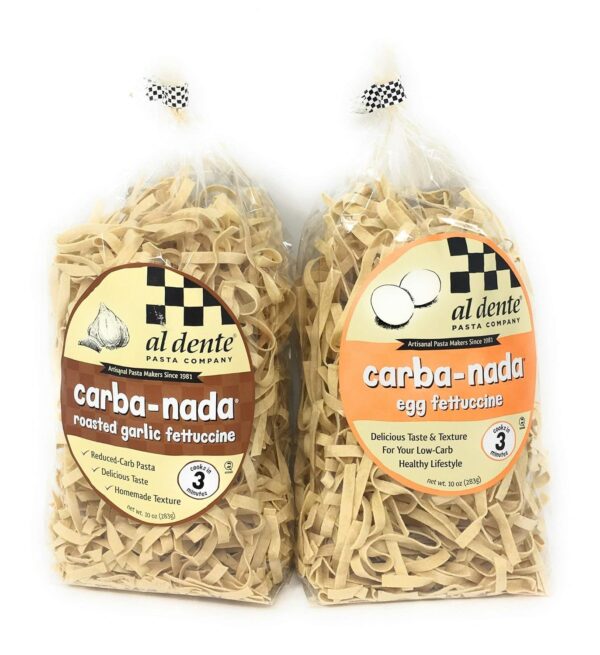 Al Dente, Carba-Nada Variety 2 Pack, Lower Carb, Egg Fettuccine & Roasted Garlic Fettuccine, Non-GMO, Homemade Taste & Texture, High Protein