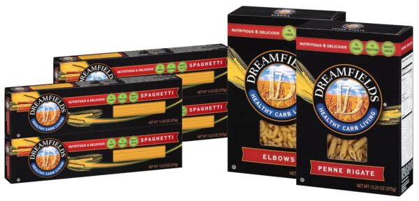 Dreamfields Pasta Healthy Carb Living Variety Six Pack (4 - 13.5 Oz Boxes Spaghetti, 1-13.25 Oz. Box Elbows, 1-13.25 Oz. Box Penne Rigate)