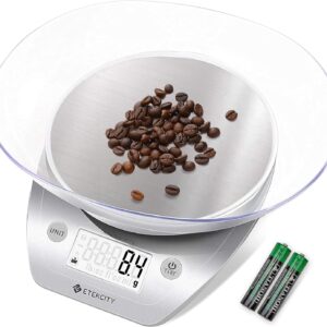 Etekcity Food Scale, 0.1g, Digital Kitchen Scale with Detachable Bowl, Precise Weight Grams and Ounces for Baking, Cooking, Meal Prep, 11lb/5 Units, Large LCD Display, Stainless Steel